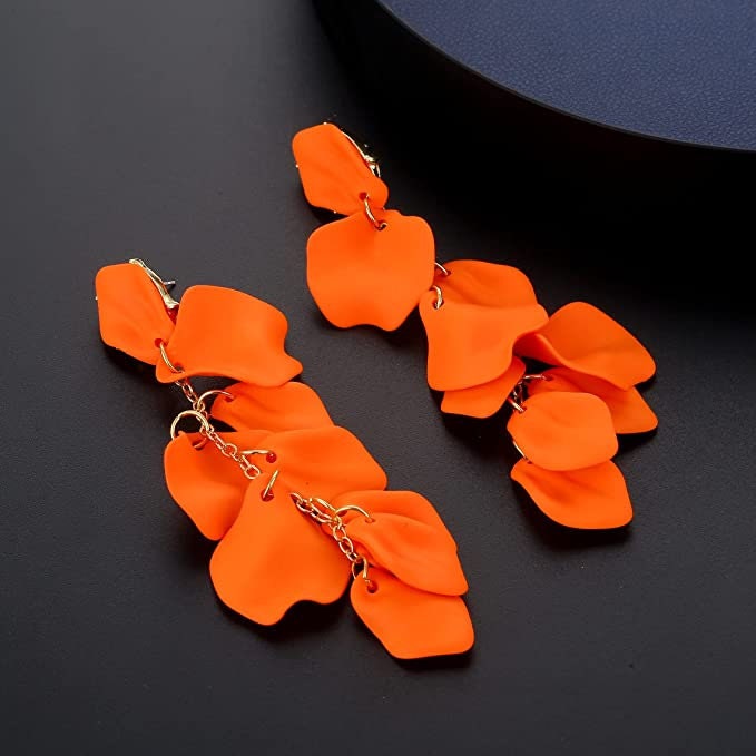 Orange Fire Rose Dangling Earrings