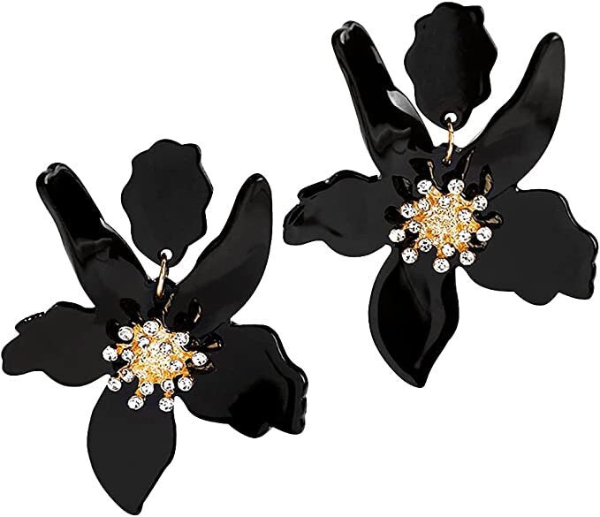 Black Flower Drop Earrings