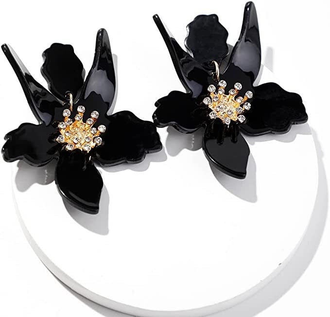 Black Flower Drop Earrings