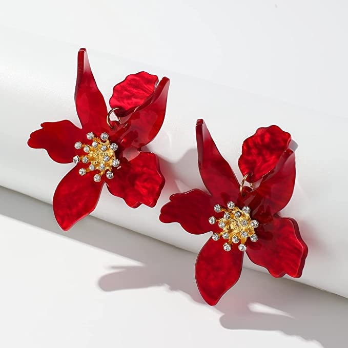 Red Flower Dangle Earrings