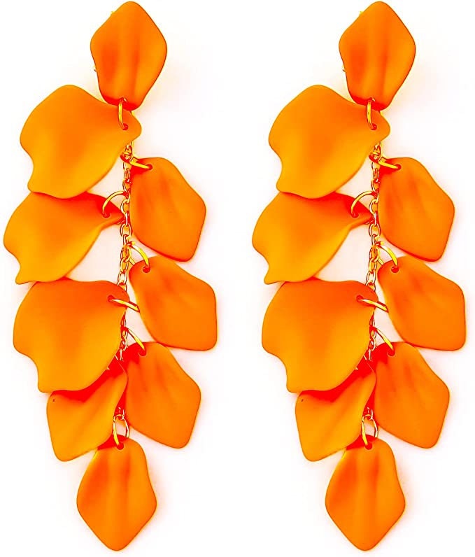 Orange Fire Rose Dangling Earrings