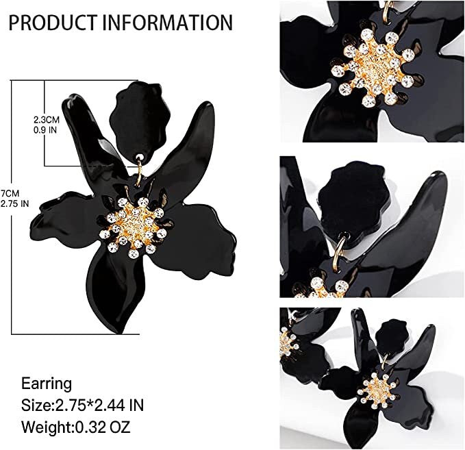 Black Flower Drop Earrings