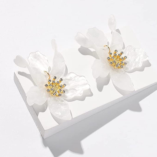 White Flower Dangle Earrings