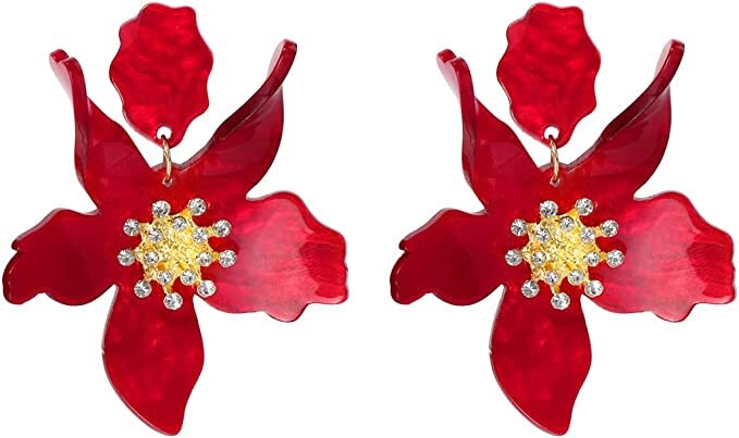 Red Flower Dangle Earrings