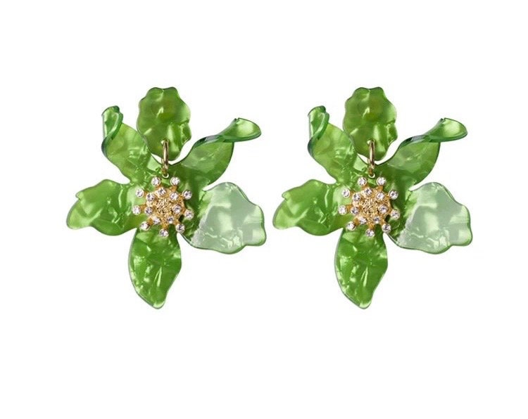 Caribbean Green Flower Drop Earrings