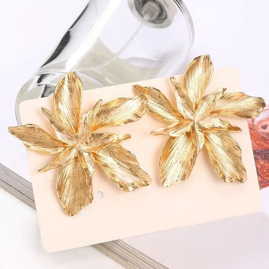 Gold or Silver Large Floral Chic Earring Studs