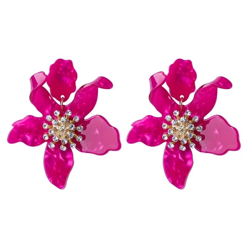 Carib Fuschia Flower Drop Earrings