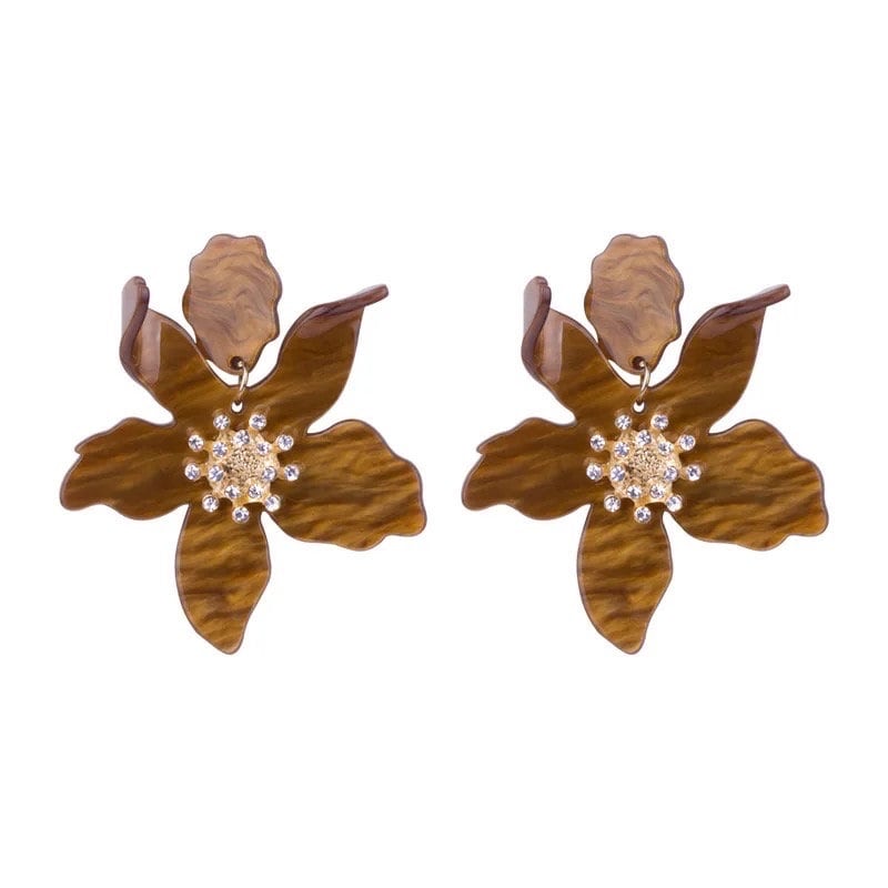 Earth Brown Flower Drop Earrings